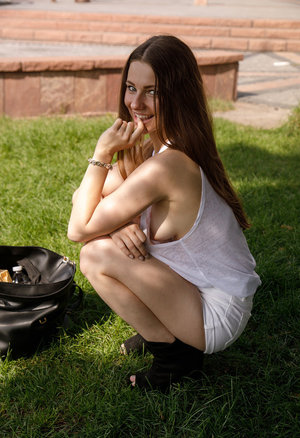 18 year old Euro hottie Ena Sweet posing non nude in denim shorts